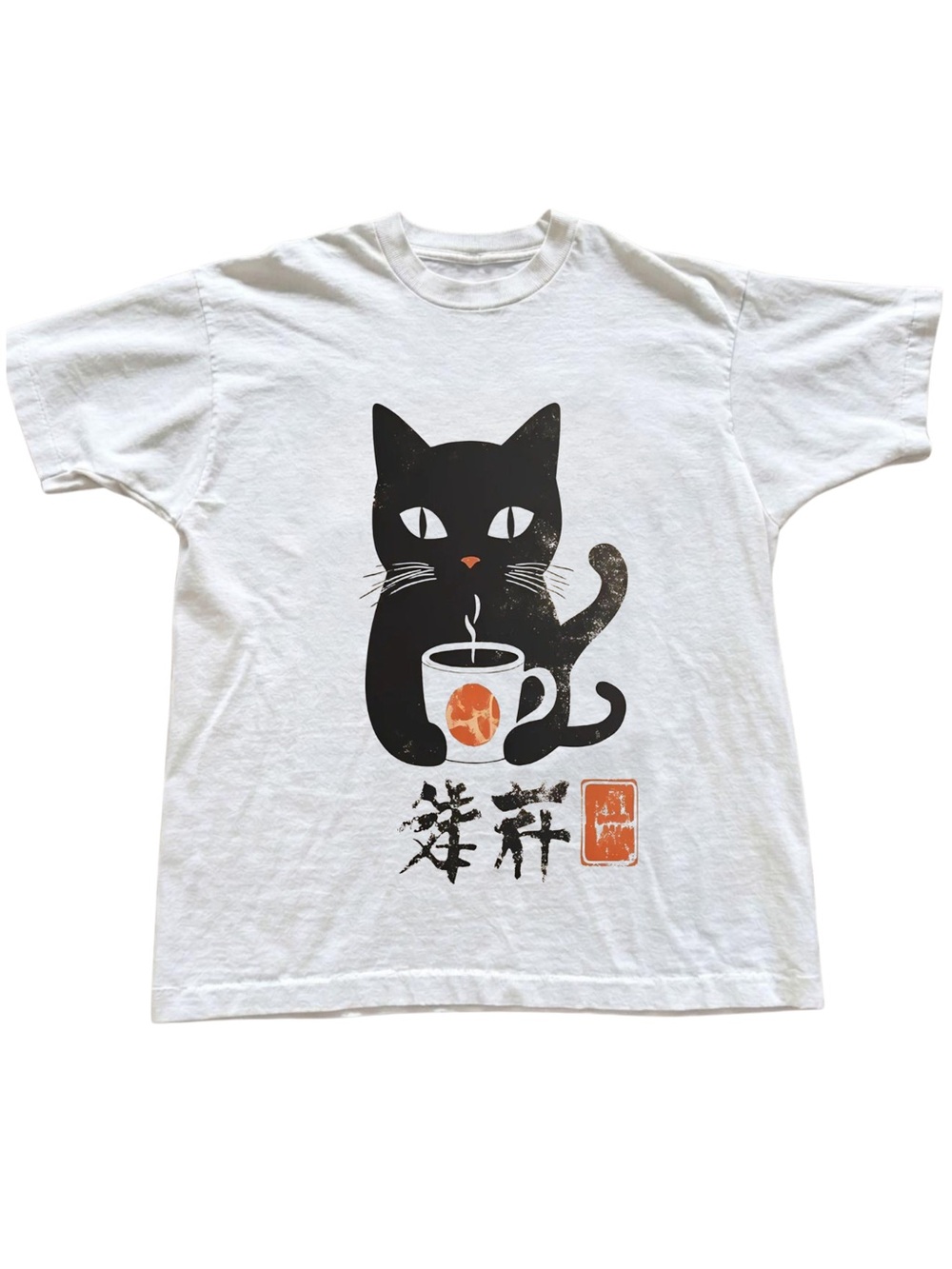 Gildan Cat Coffee Graphic Tee - White